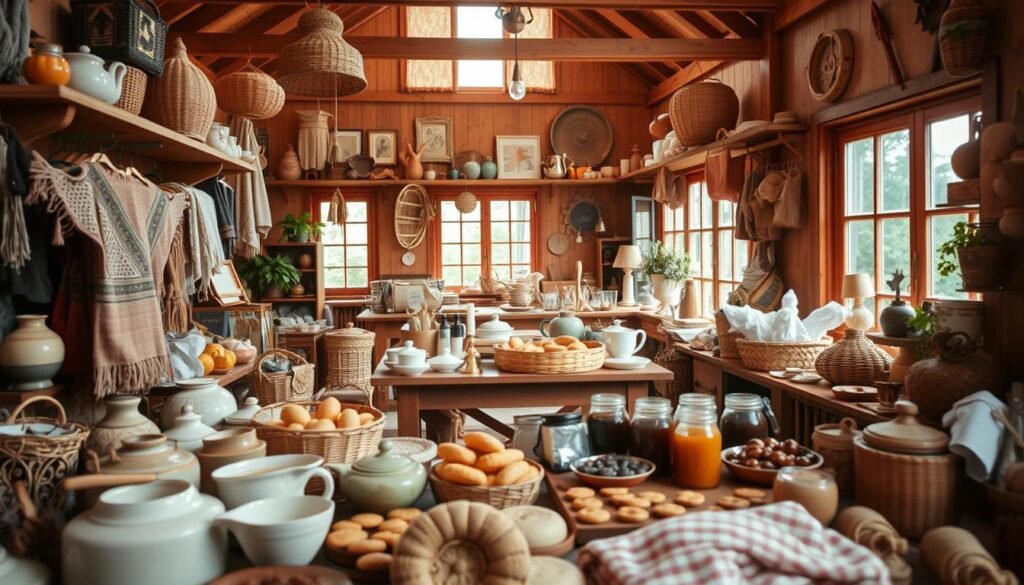 A warm, cozy interior filled with a variety of handmade, homemade products. The foreground showcases an assortment of artisanal textiles, ceramics, and woven baskets, all crafted with care and attention to detail. The middle ground features a wooden table displaying various baked goods, jams, and other edible homemade treats. In the background, natural light streams in through large windows, illuminating the space and creating a inviting, domestic atmosphere. The overall scene evokes a sense of pride, accomplishment, and the rewarding potential of creating one's own products at home. A warm, cozy interior filled with a variety of handmade, homemade products. The foreground showcases an assortment of artisanal textiles, ceramics, and woven baskets, all crafted with care and attention to detail. The middle ground features a wooden table displaying various baked goods, jams, and other edible homemade treats. In the background, natural light streams in through large windows, illuminating the space and creating a inviting, domestic atmosphere. The overall scene evokes a sense of pride, accomplishment, and the rewarding potential of creating one's own products at home.