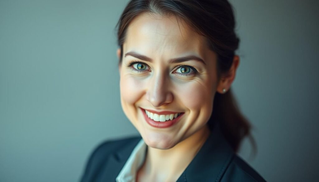 A warm, professional portrait photograph of a person's LinkedIn profile picture. The subject is facing the camera with a friendly, confident expression, their gaze meeting the viewer's eyes. The lighting is soft and flattering, creating subtle shadows that accentuate the subject's facial features. The background is blurred and out of focus, keeping the attention on the subject. The image is framed tightly, focusing on the head and shoulders, to create an intimate, personable feel. The subject is dressed in business casual attire, conveying a sense of professionalism and approachability. The overall mood is polished, polished, and inviting, reflecting the importance of a well-crafted LinkedIn profile picture.